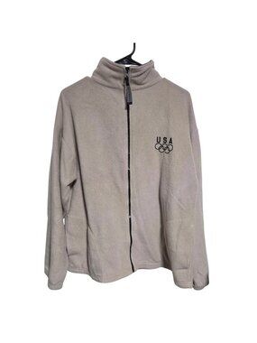 Olympic Team USA Beige Fleece Full Zip Jacket Size Large Embroidered Logo